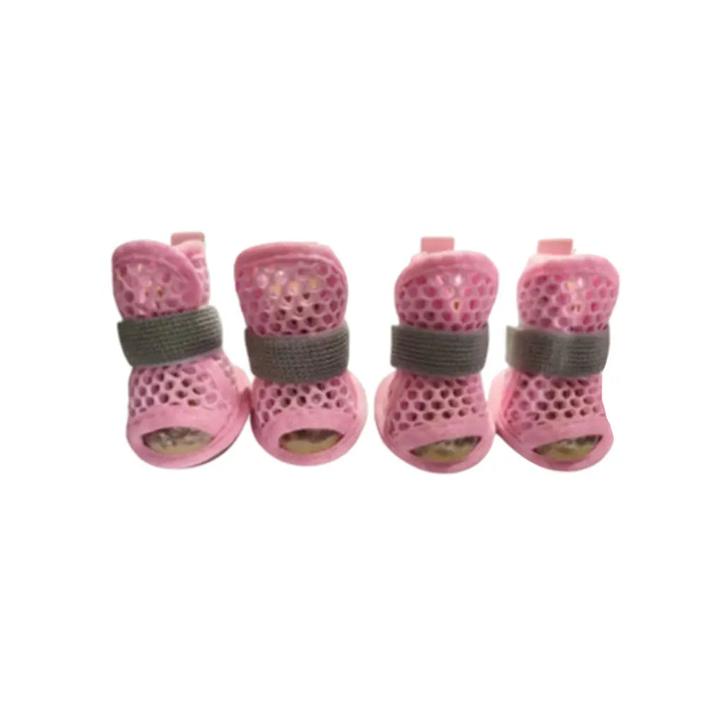 4 Pack Cute Mesh Dog Shoes Non Slip Soft Sole Boots With Elastic Straps