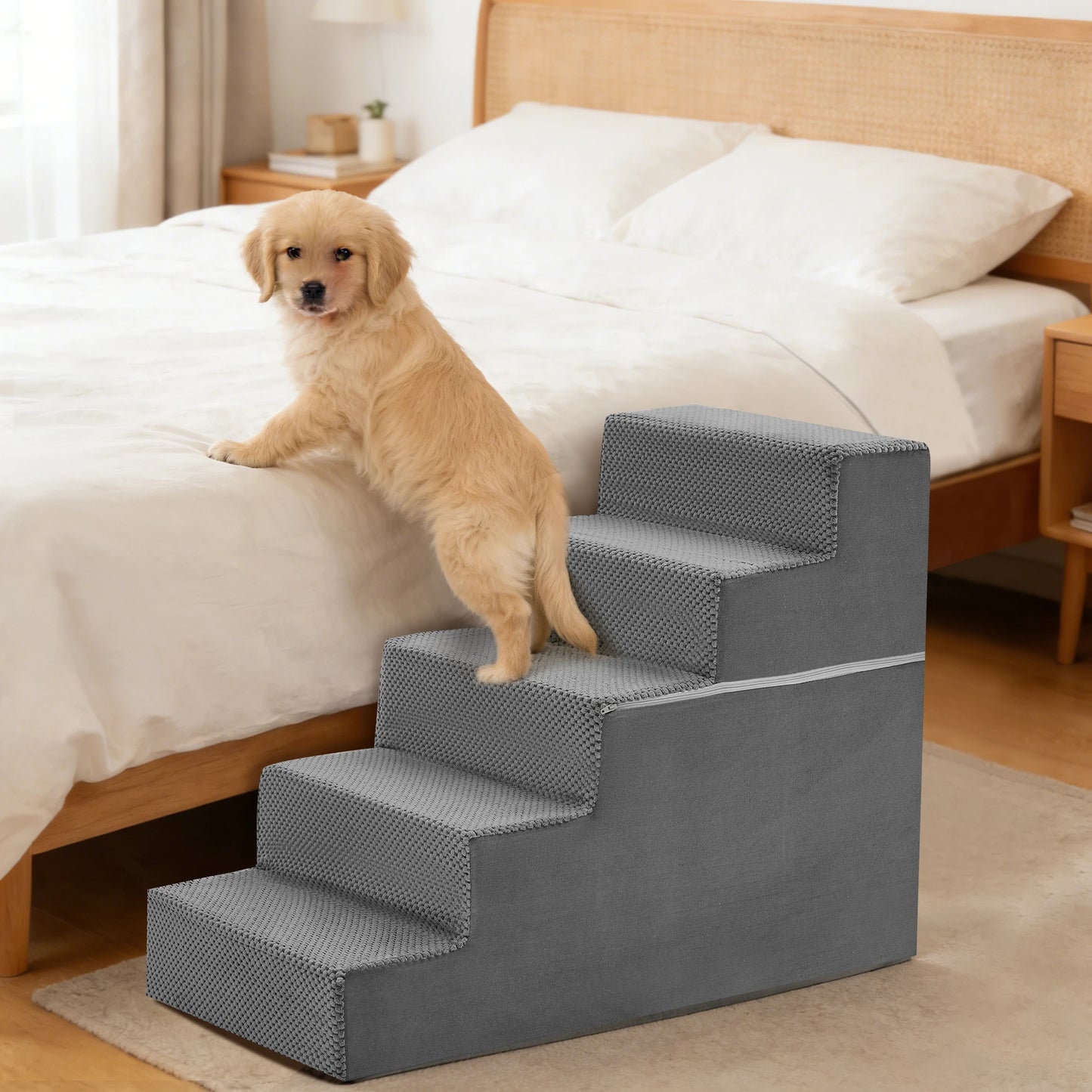 JHK 3-5 Step Right Angled Foam Dog Stairs For Home