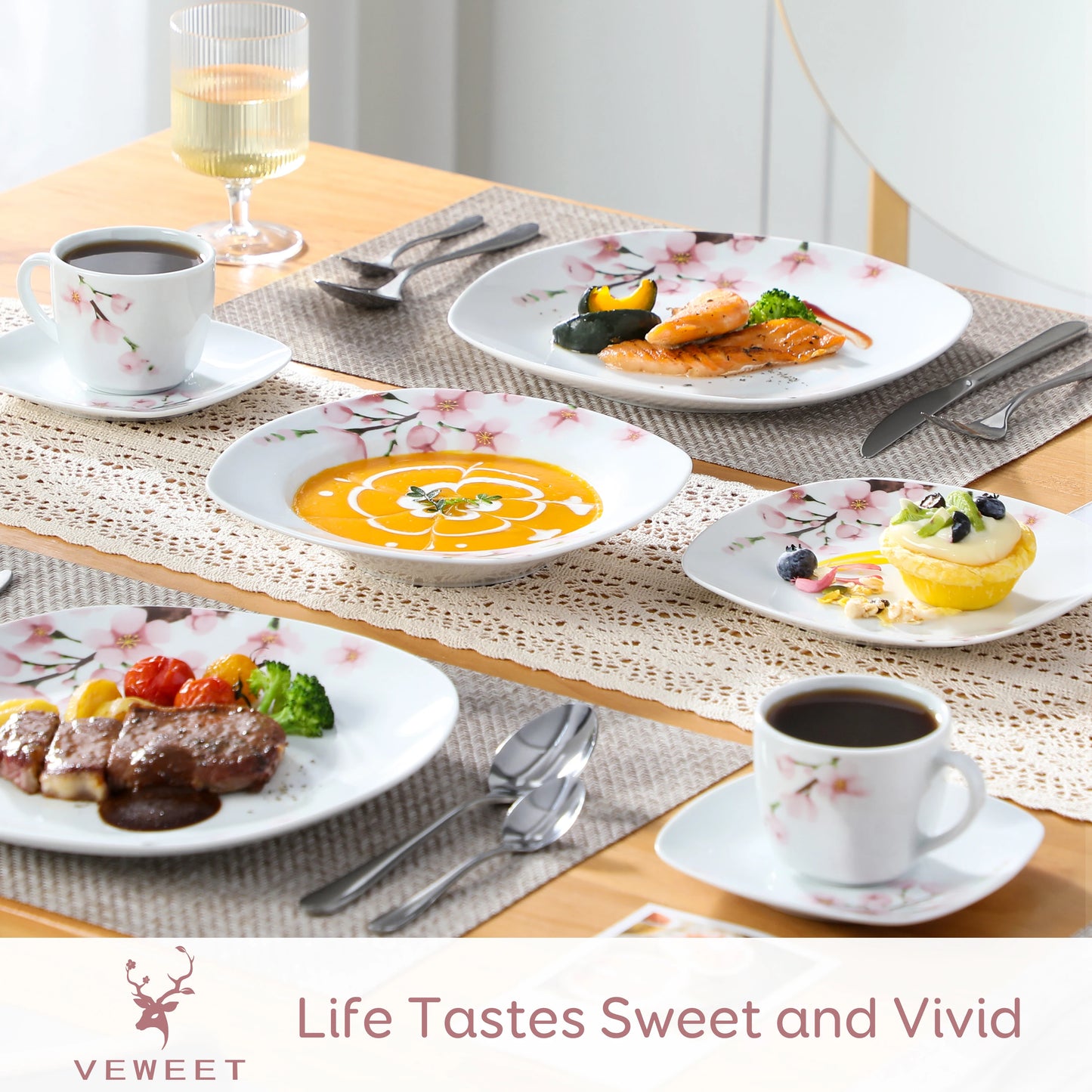 Malacasa Floral Porcelain Dinnerware Set Service For Six
