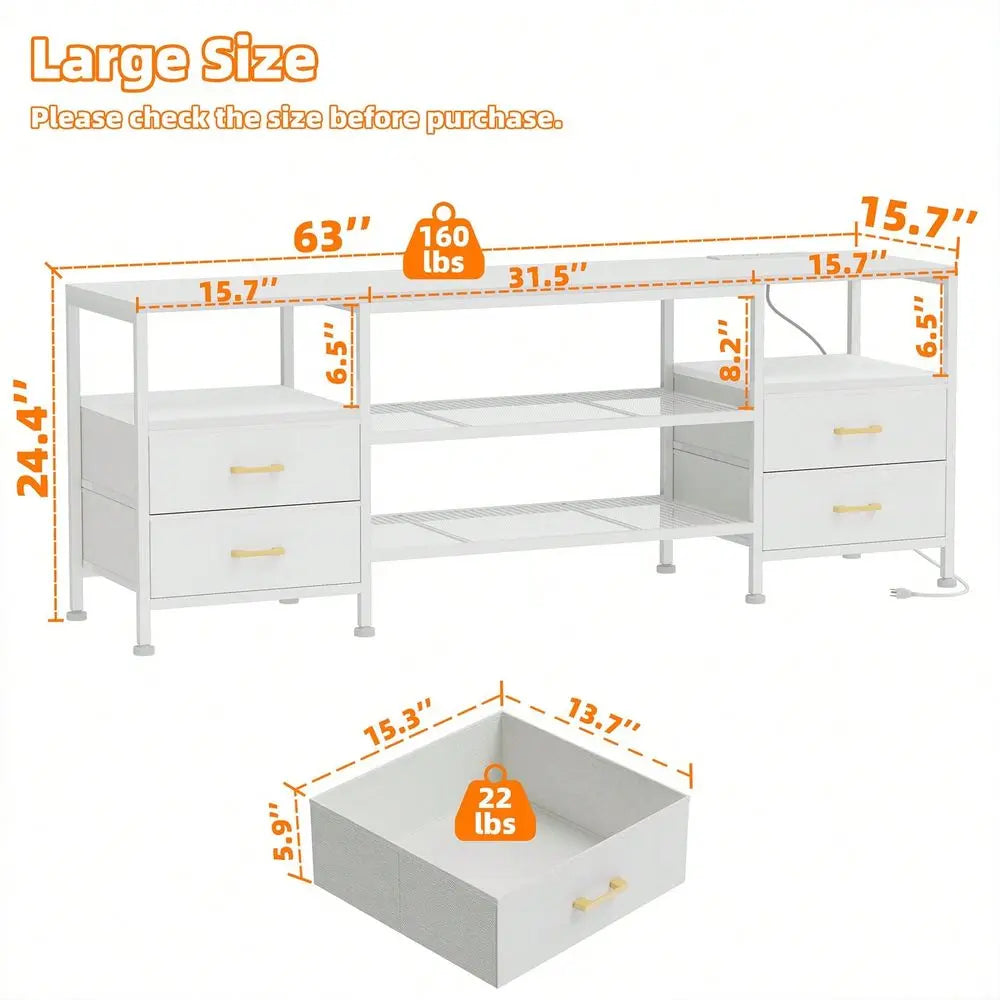 TV Stand Console Cabinet With LED Lights And Four Drawers
