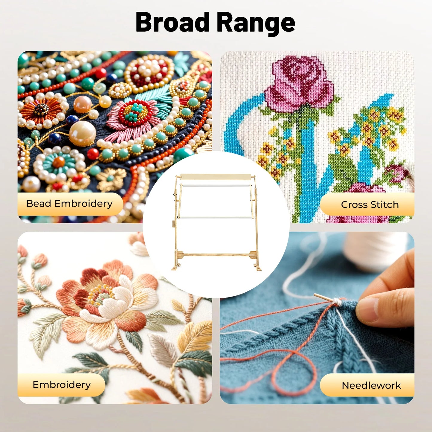 360 Degree Adjustable Embroidery Stand Frame Pine Wood With Five Gear Height