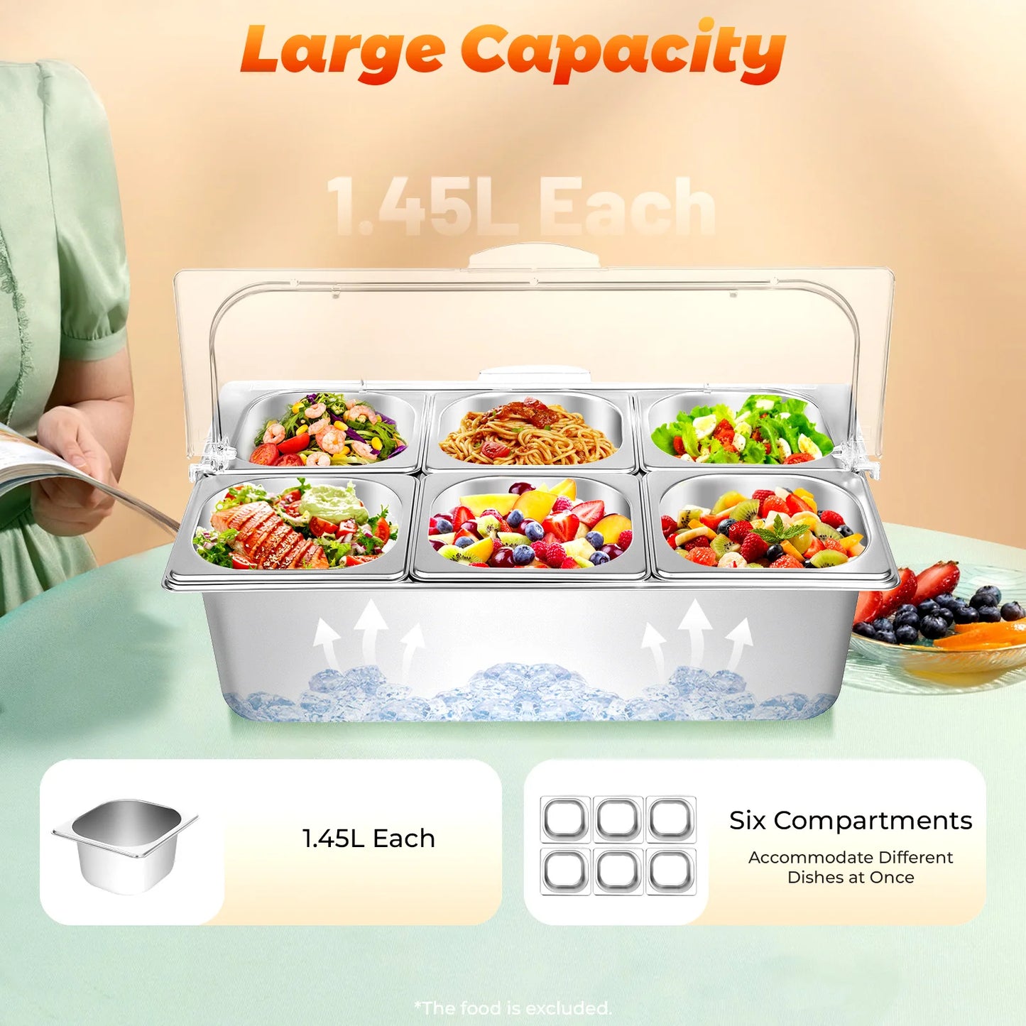 Bymaocar Countertop Food Container Six Pan Condiment Dispenser
