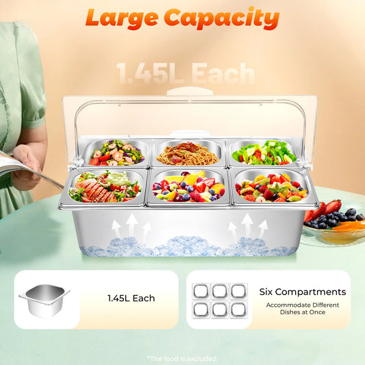 Bymaocar Countertop Food Container Six Pan Condiment Dispenser