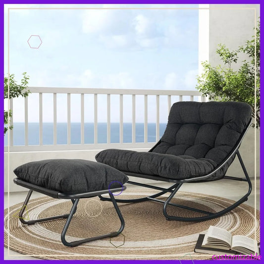 Outdoor Rocking Chair With Foot Stool Metal Patio Lounger