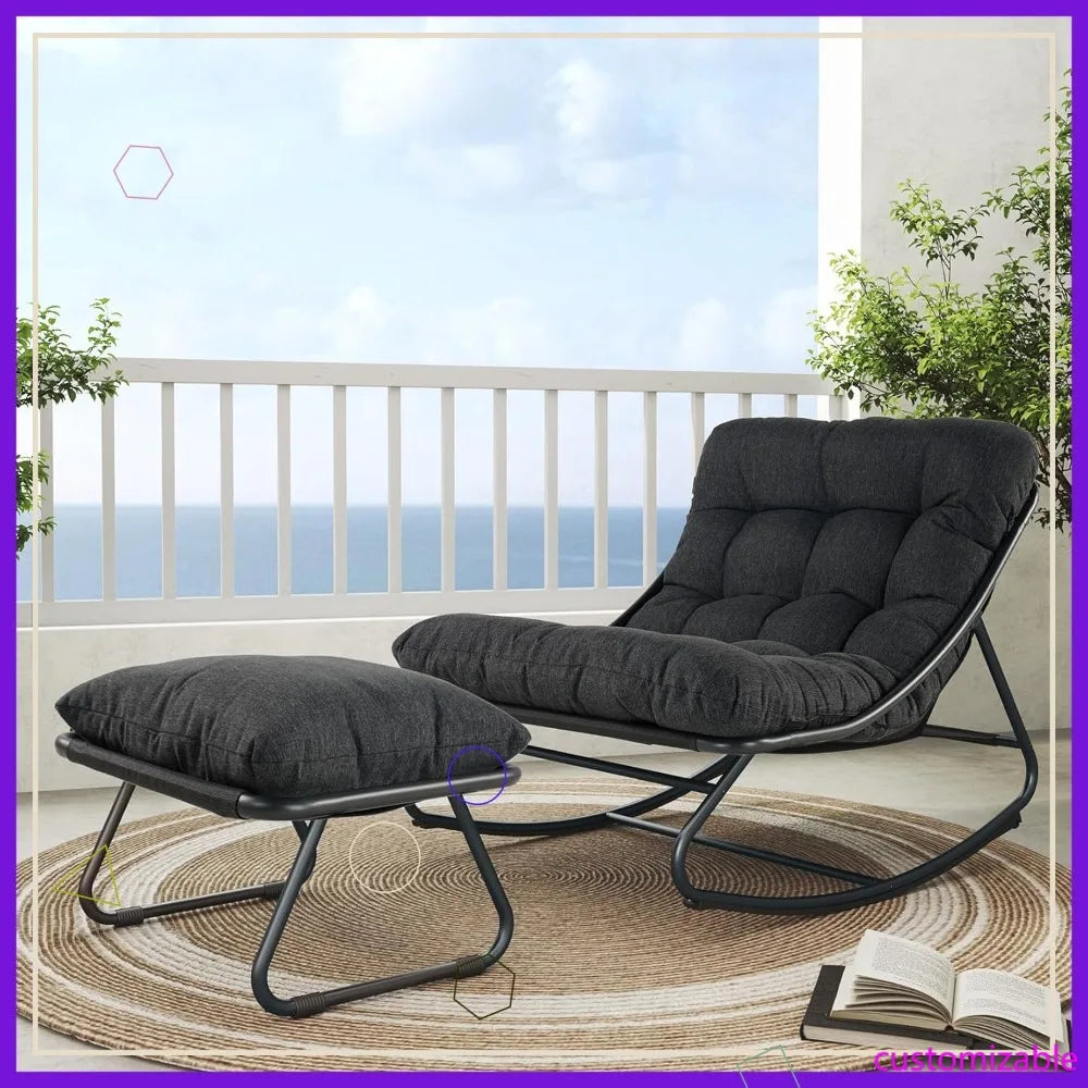 Outdoor Rocking Chair With Foot Stool Metal Patio Lounge
