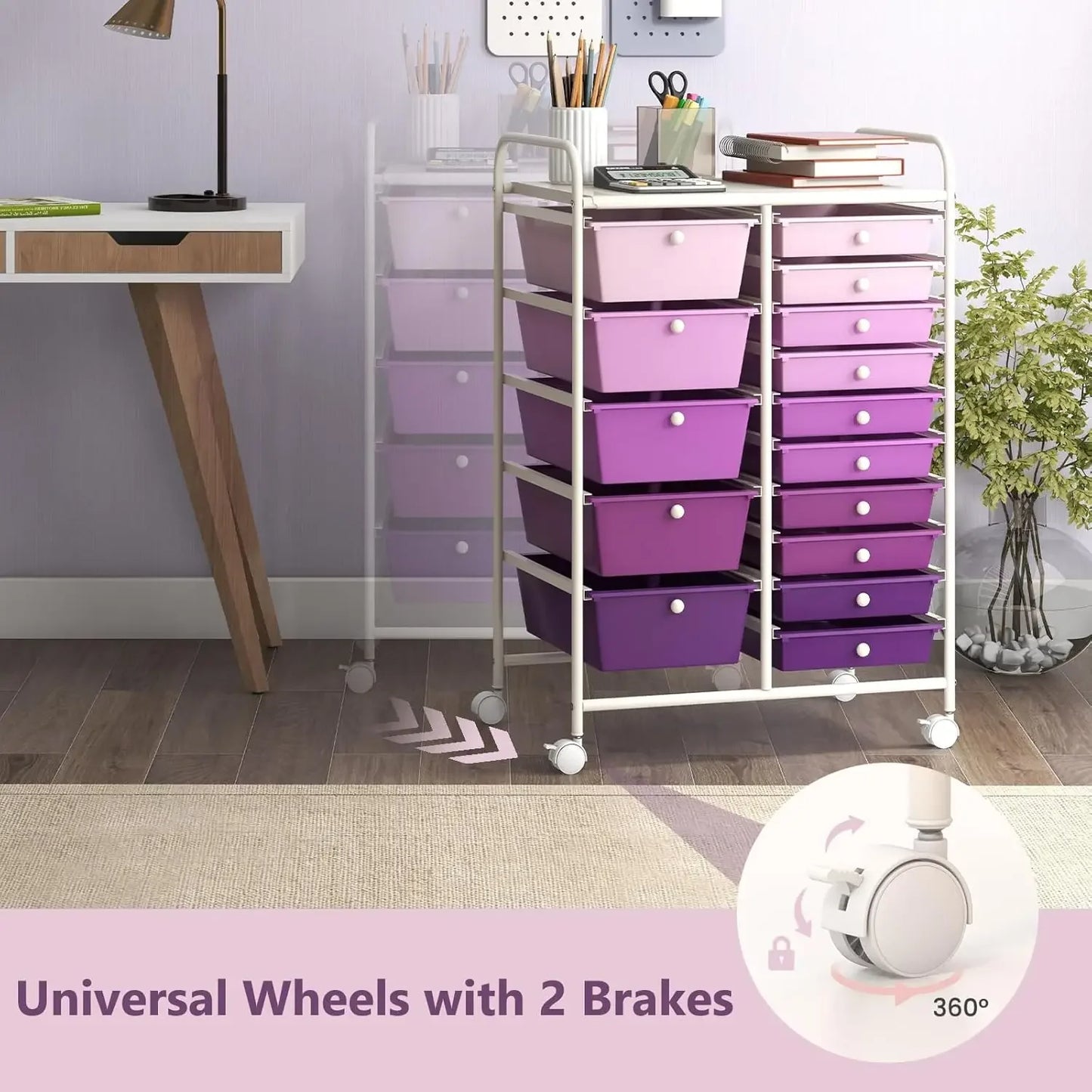 15 Drawer Rolling Storage Cart For Craft, Office And School