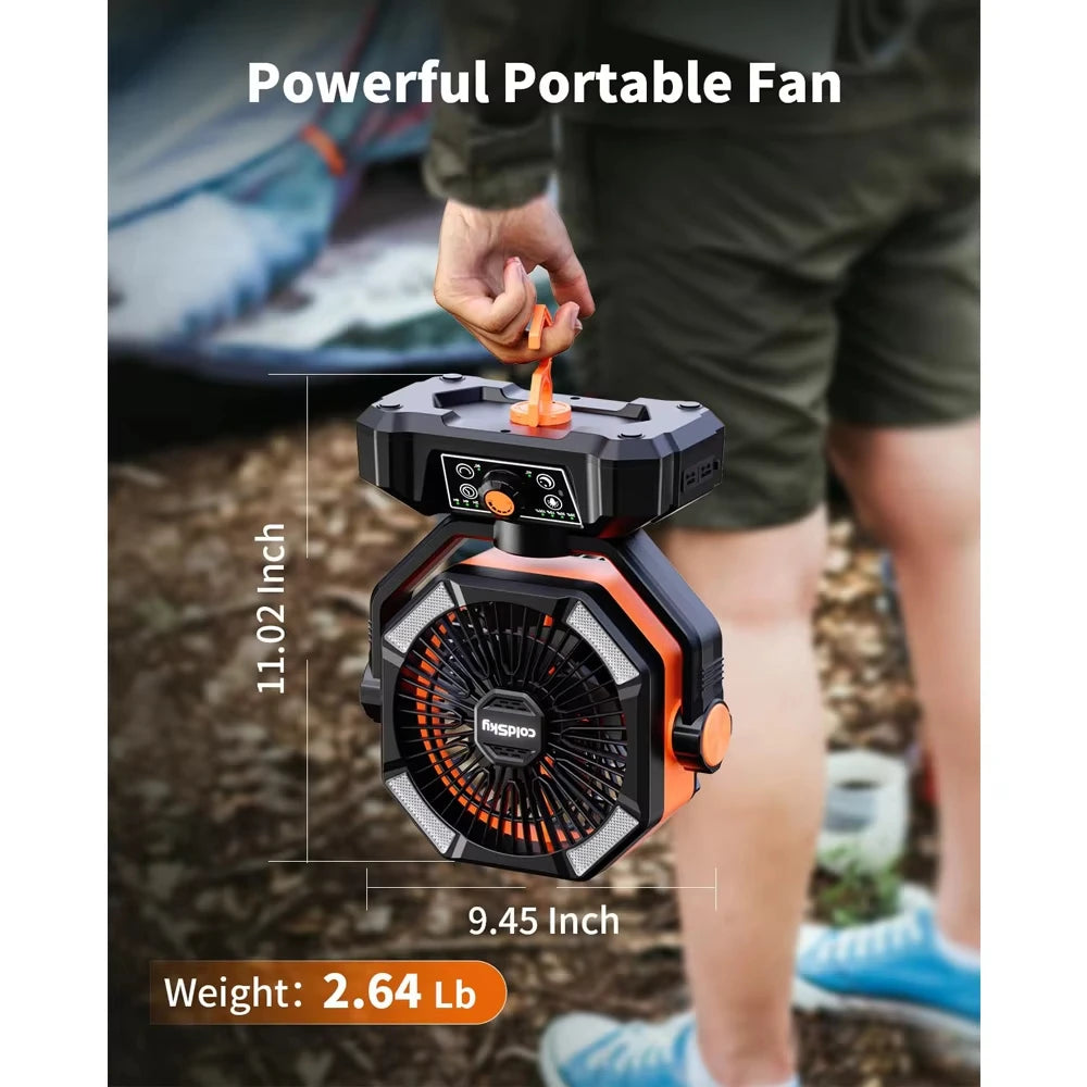 ColdSky Camping Fan With LED Lantern, 8 Speeds, 20000mAh Battery
