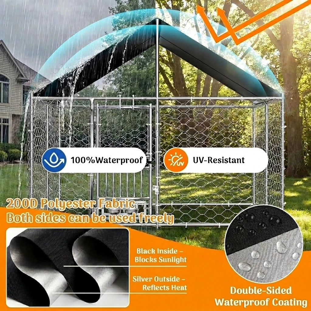 Heavy Duty Outdoor Dog Kennel Featuring Dual Doors And Bowls