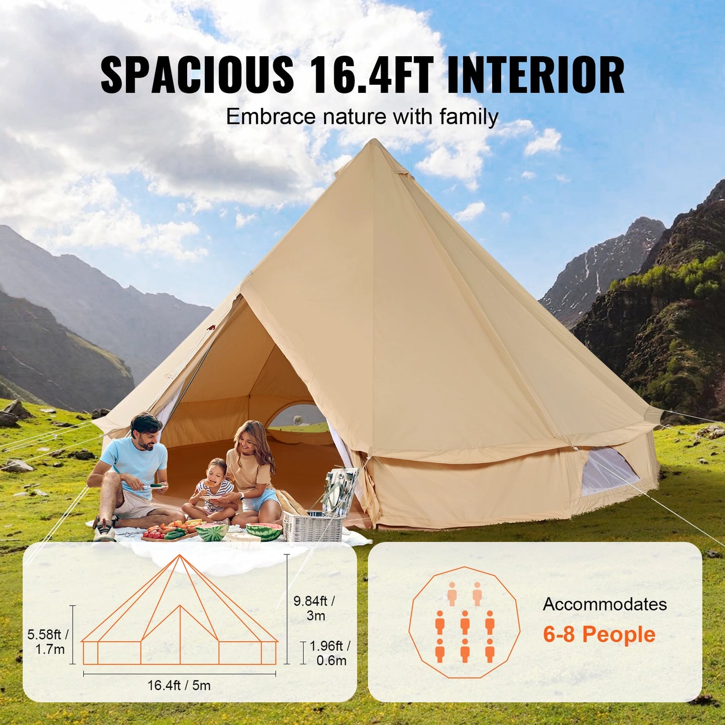 SucceBuy Canvas Bell Tent For Camping Up To 8 People