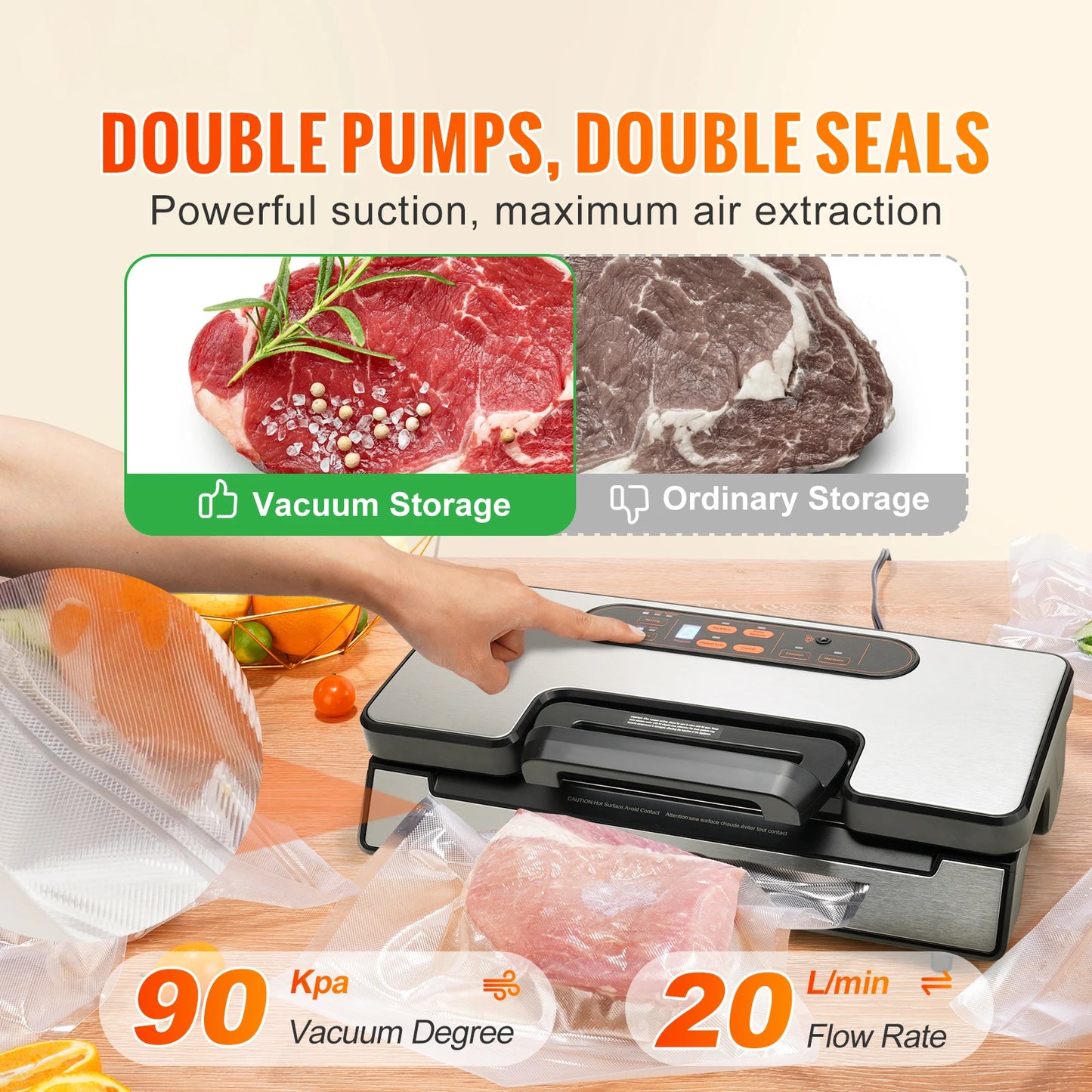Succebuy 130W Vacuum Sealer With Free Bags For Food Freshness