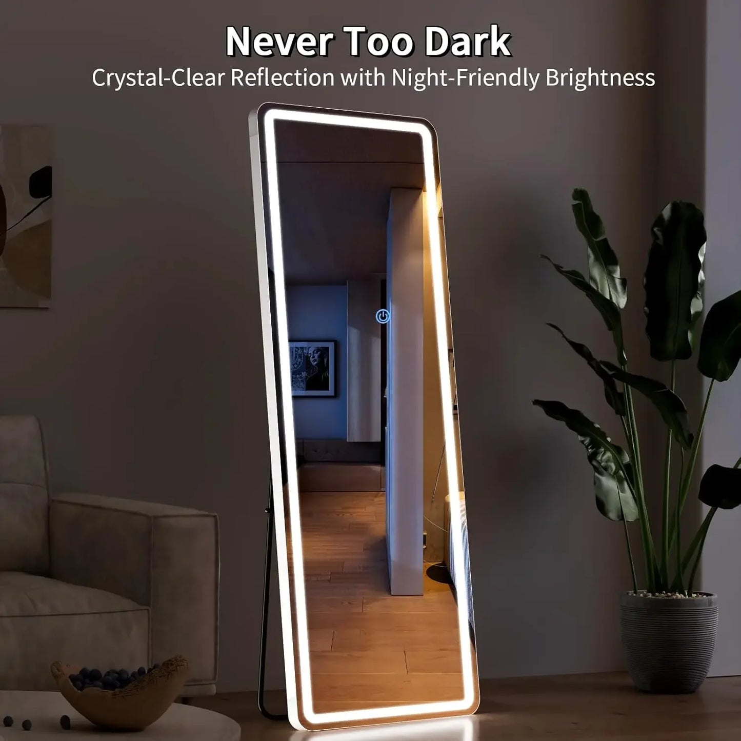Led Full Length Mirror With Lights Lighted Floor Stand Dimmable