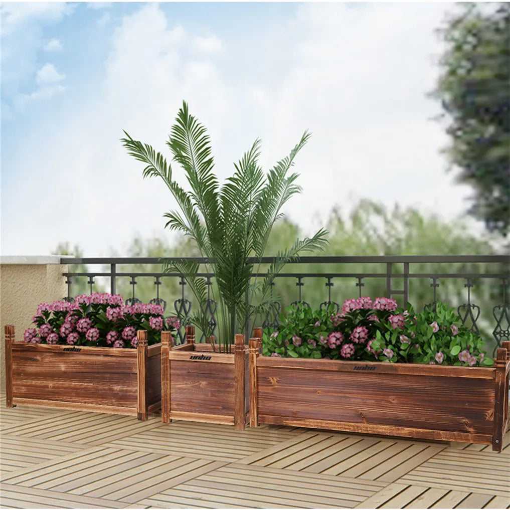 Premium Pine Wood Raised Planter Box For Indoor Garden Use