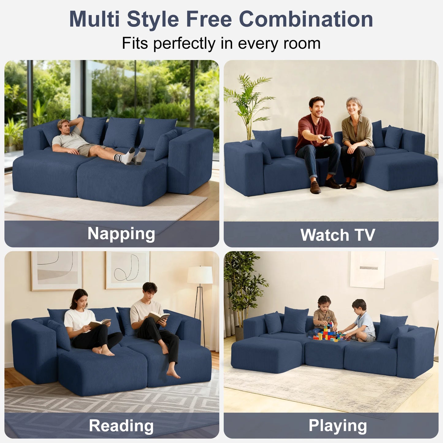 Modern Corduroy Modular Sectional Sofa With Pillows For Living Room