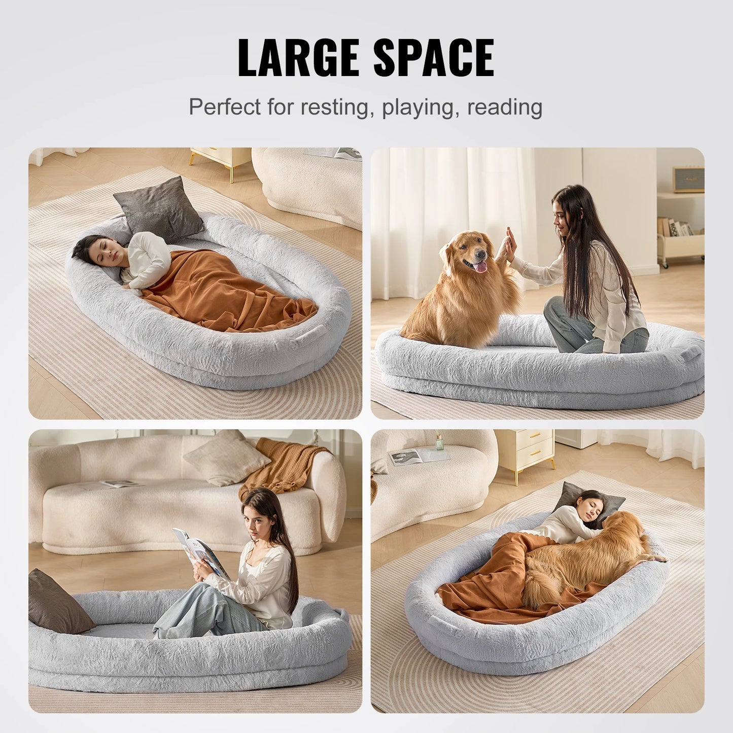 SucceBuy Human Dog Bed With Washable Faux Rabbit Fur Cover Orthopedic Foam