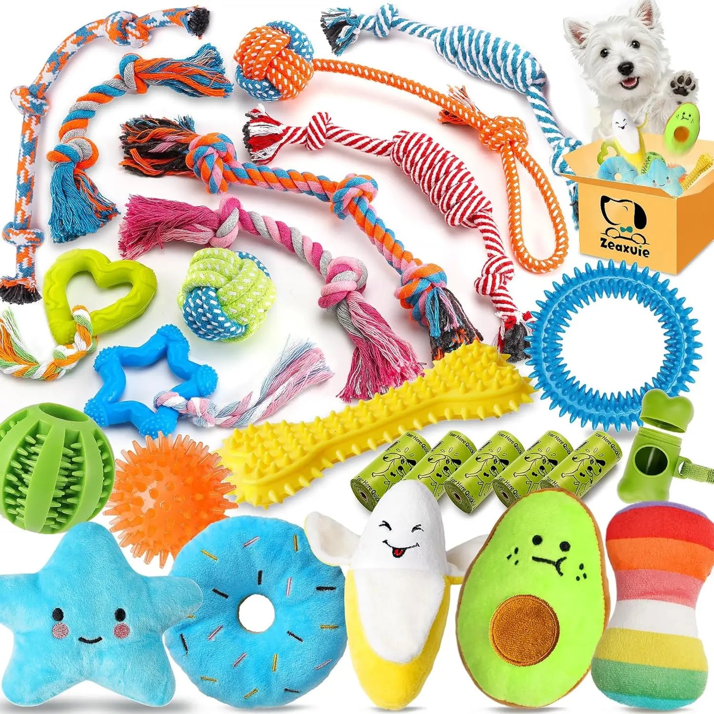 Zea Luxury Dog Chew Toys Kit With Ropes Squeaky Ball