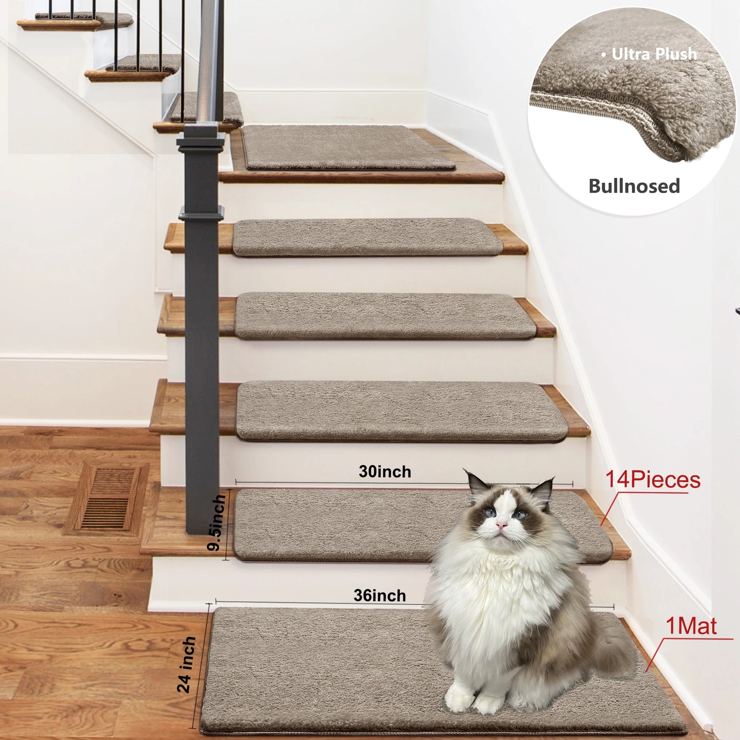 Bullnose Non Slip Stair Treads Self Adhesive Carpet Mats