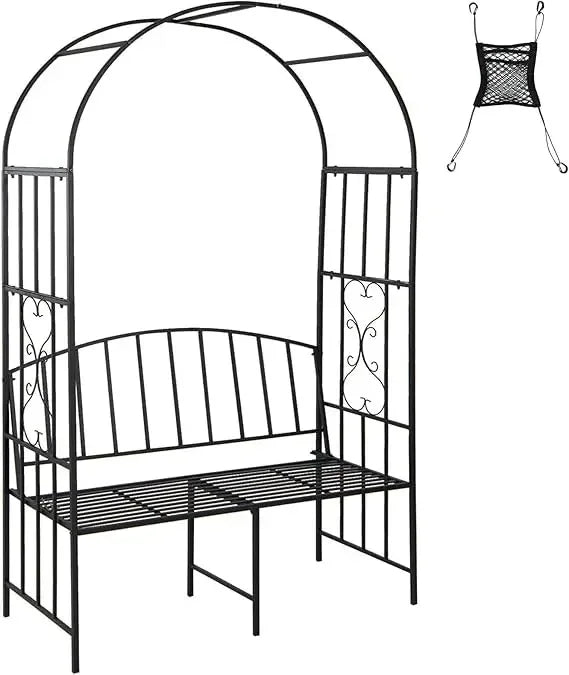 Metal Garden Arch With Bench For Climbing Plants And Vines