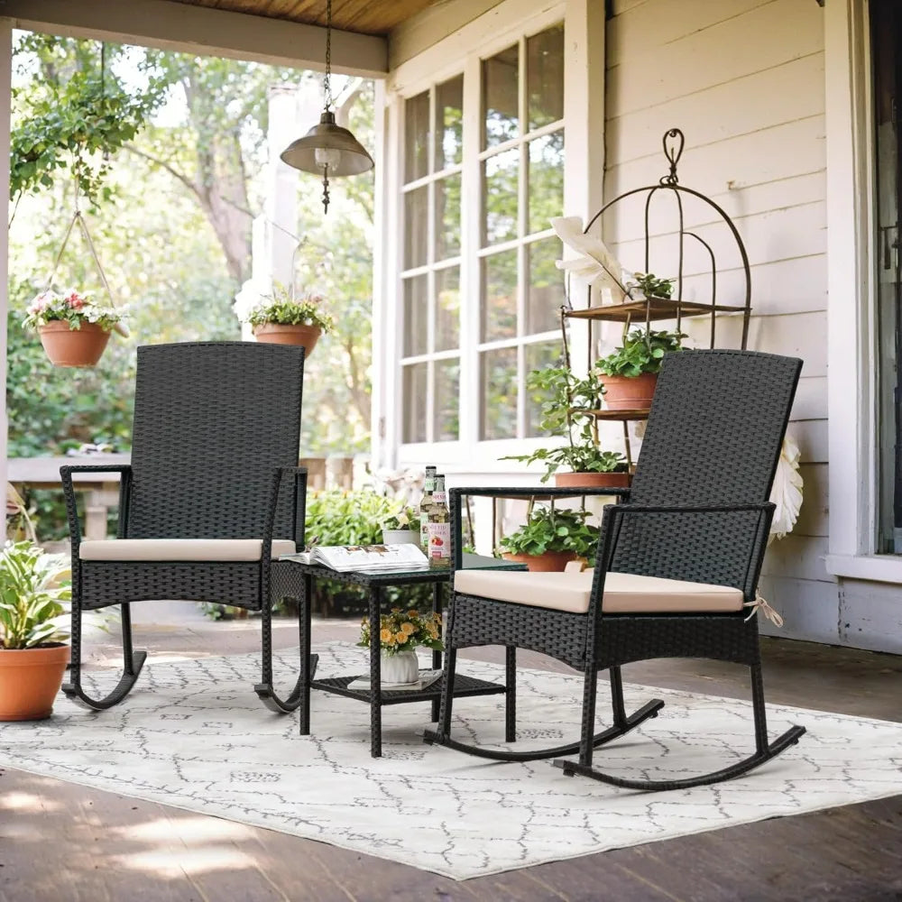 Flamaker Outdoor PE Rattan Rocking Chair With High Back Patio