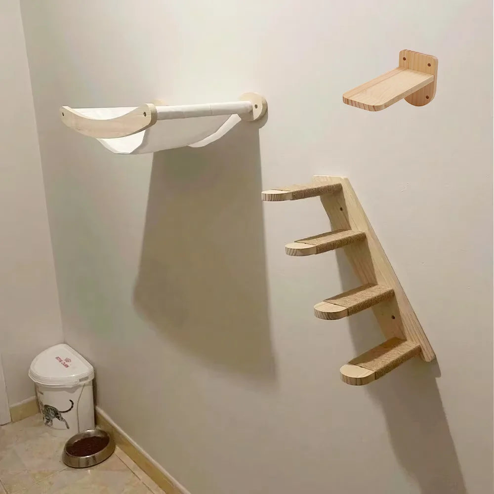CWV Cat Wall Mounted Hammock And Stairway Climbing Shelf