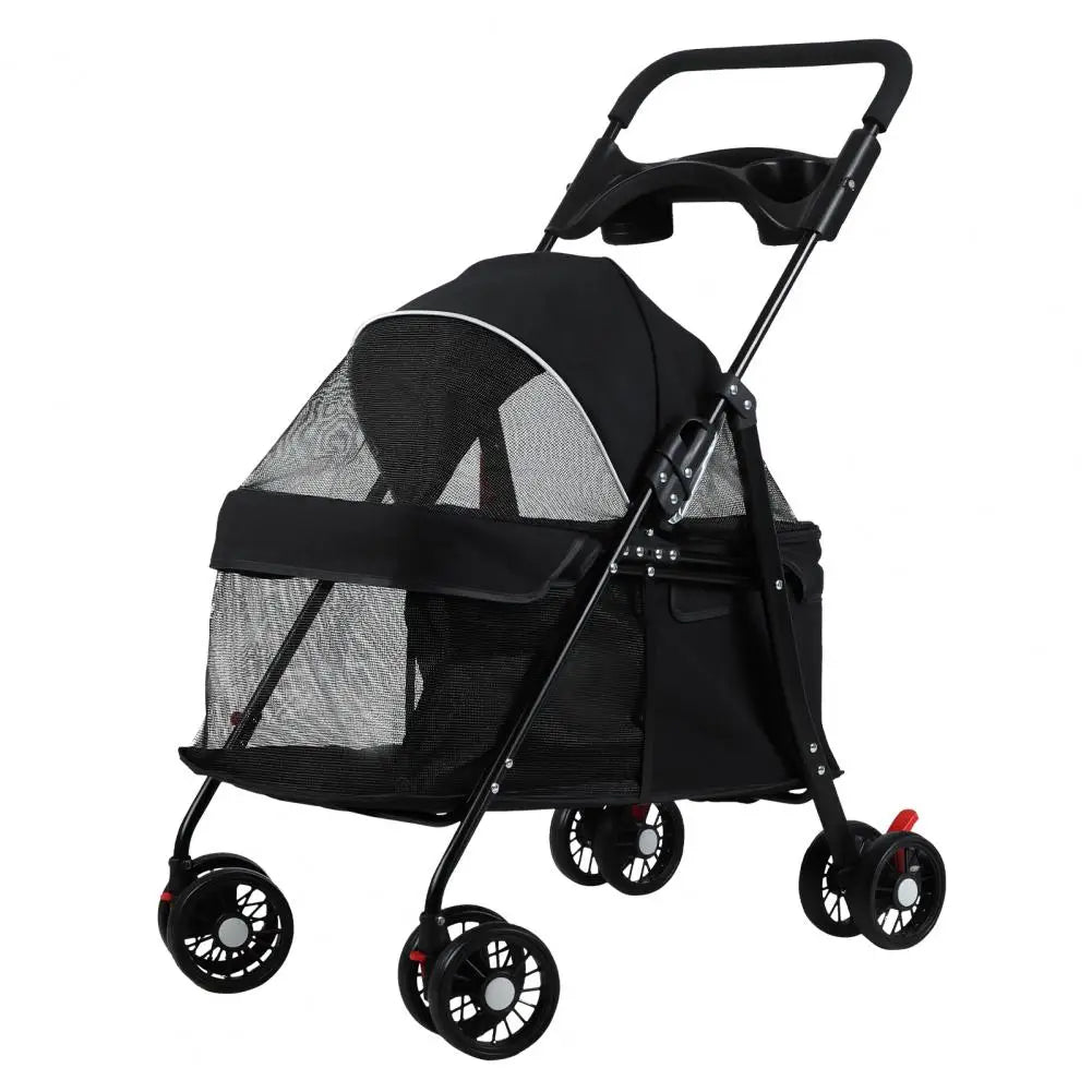 Foldable Pet Dog Cat Stroller With Cup Holder Breathable Mesh