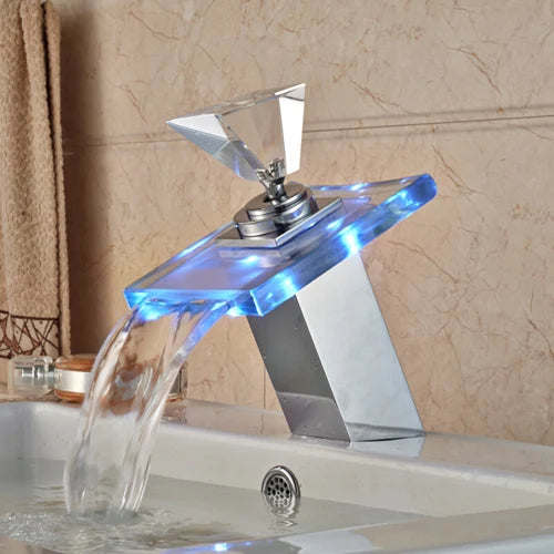 MYQualife LED Color Changing Waterfall Basin Sink Faucet