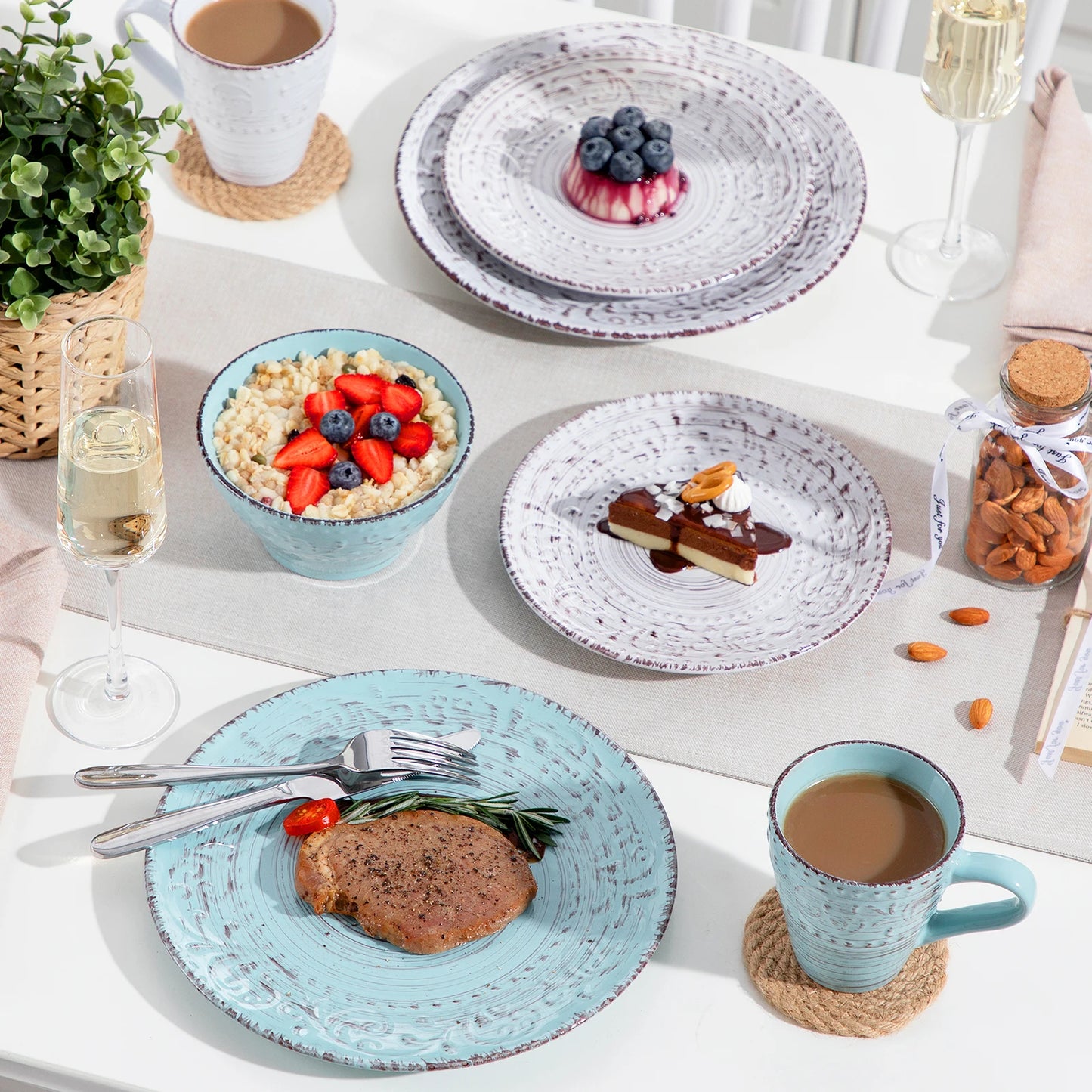 Malacasa Premium Ceramic Dinnerware Set With Plates And Bowls