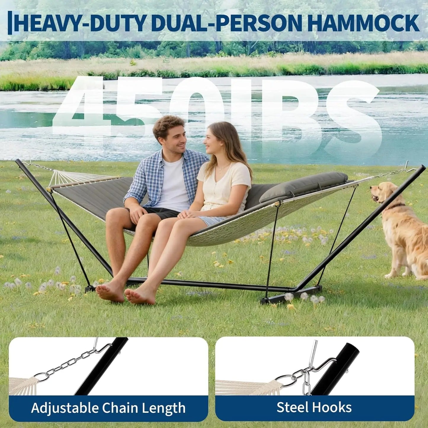 HiMISS Portable Double Hammock With Stand For Outdoor Patio Garden