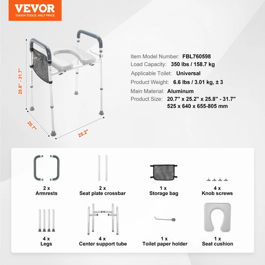 SucceBuy Adjustable Raised Toilet Seat With Padded Aluminum Frame