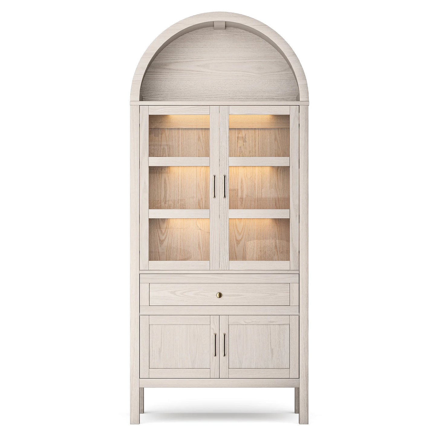 Furgle Arched Wood Storage Cabinet With Adjustable Shelves And Led Lights