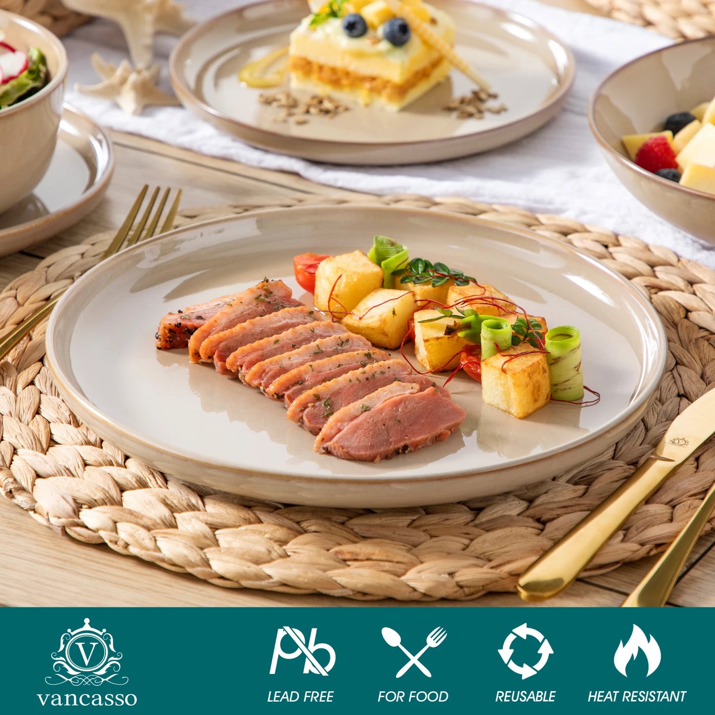 Malacasa Reactive Glaze Ceramic Stoneware Dinnerware Set
