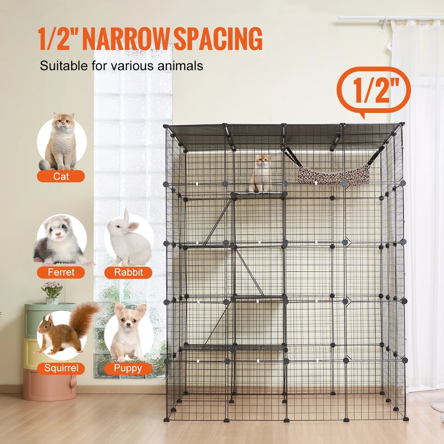 SucceBuy Large Cat Cage Detachable Metal Wire Enclosure
