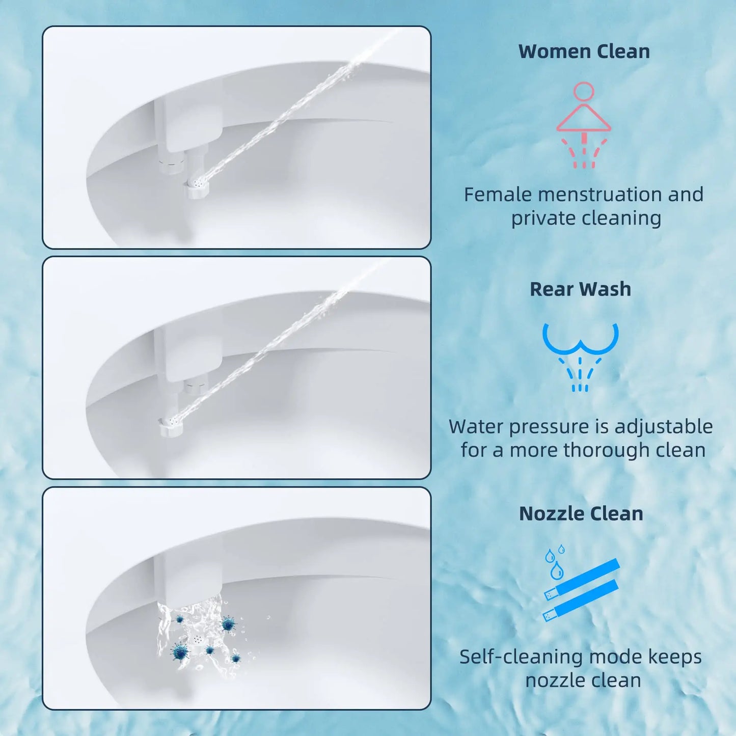 Hibbent Toilet Seat Bidet With Dual Nozzles Self Cleaning