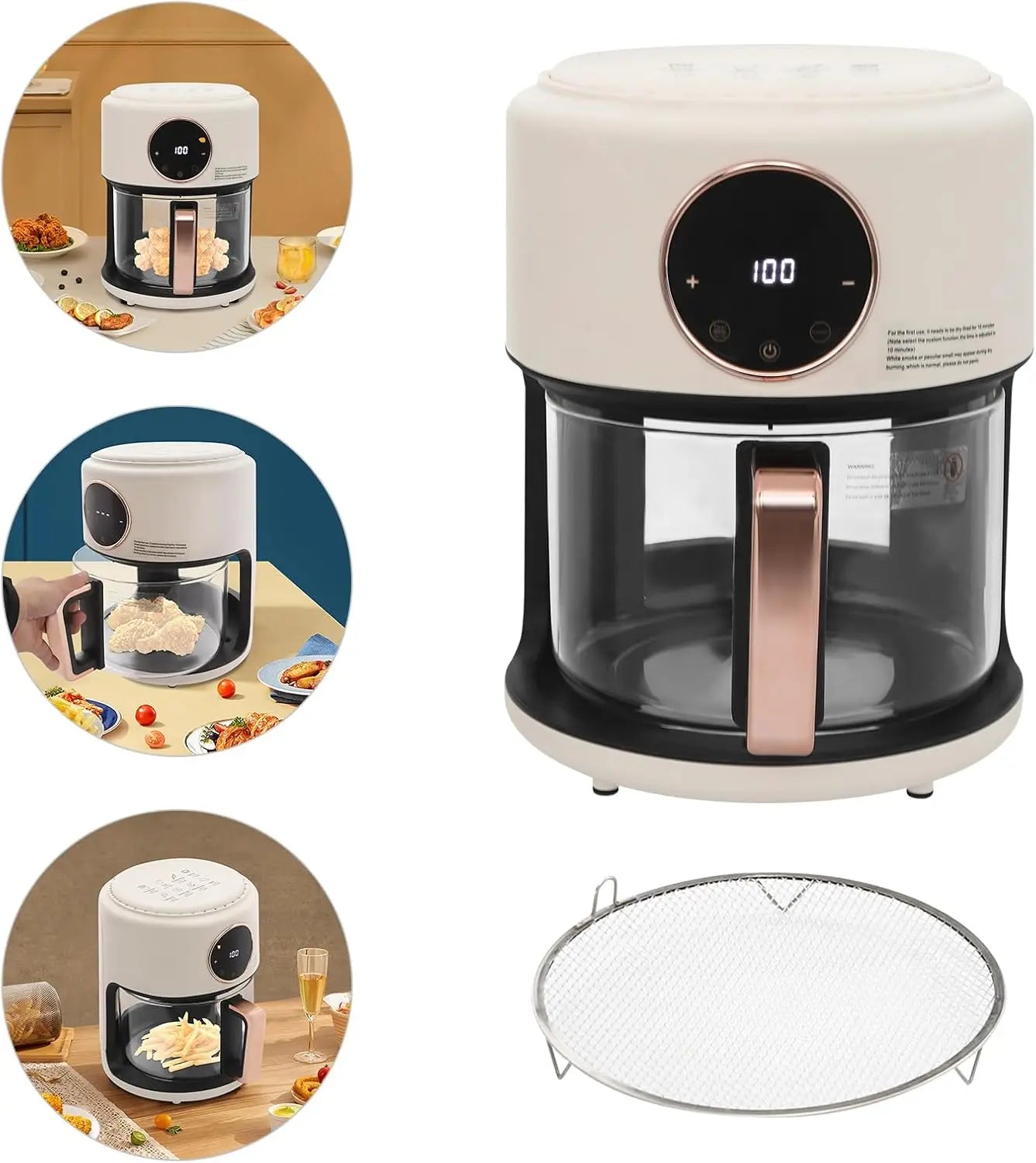 Portable Glass Compact Air Fryer With Digital Display 8 Presets