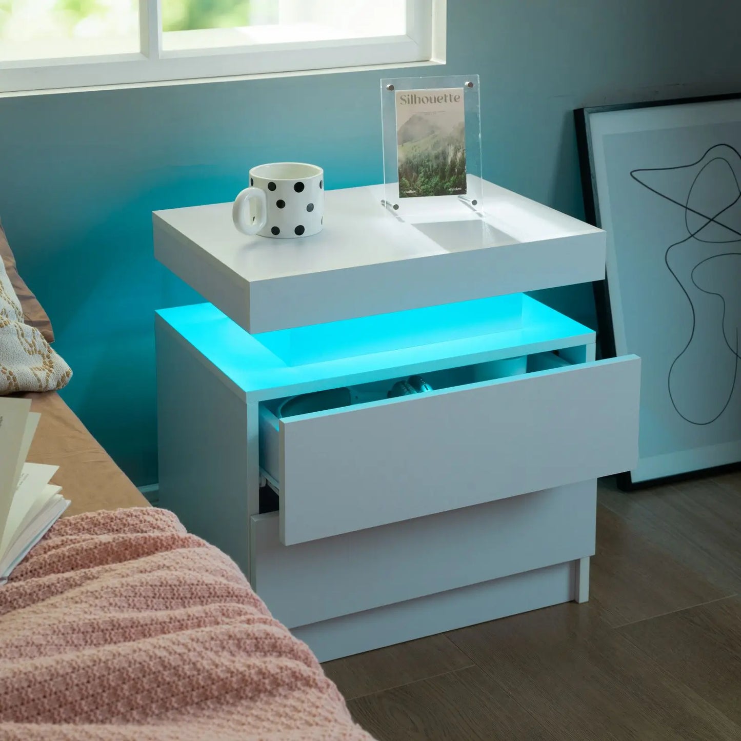 Cubehom Nightstand Set of 2 with LED Drawers for Bedroom