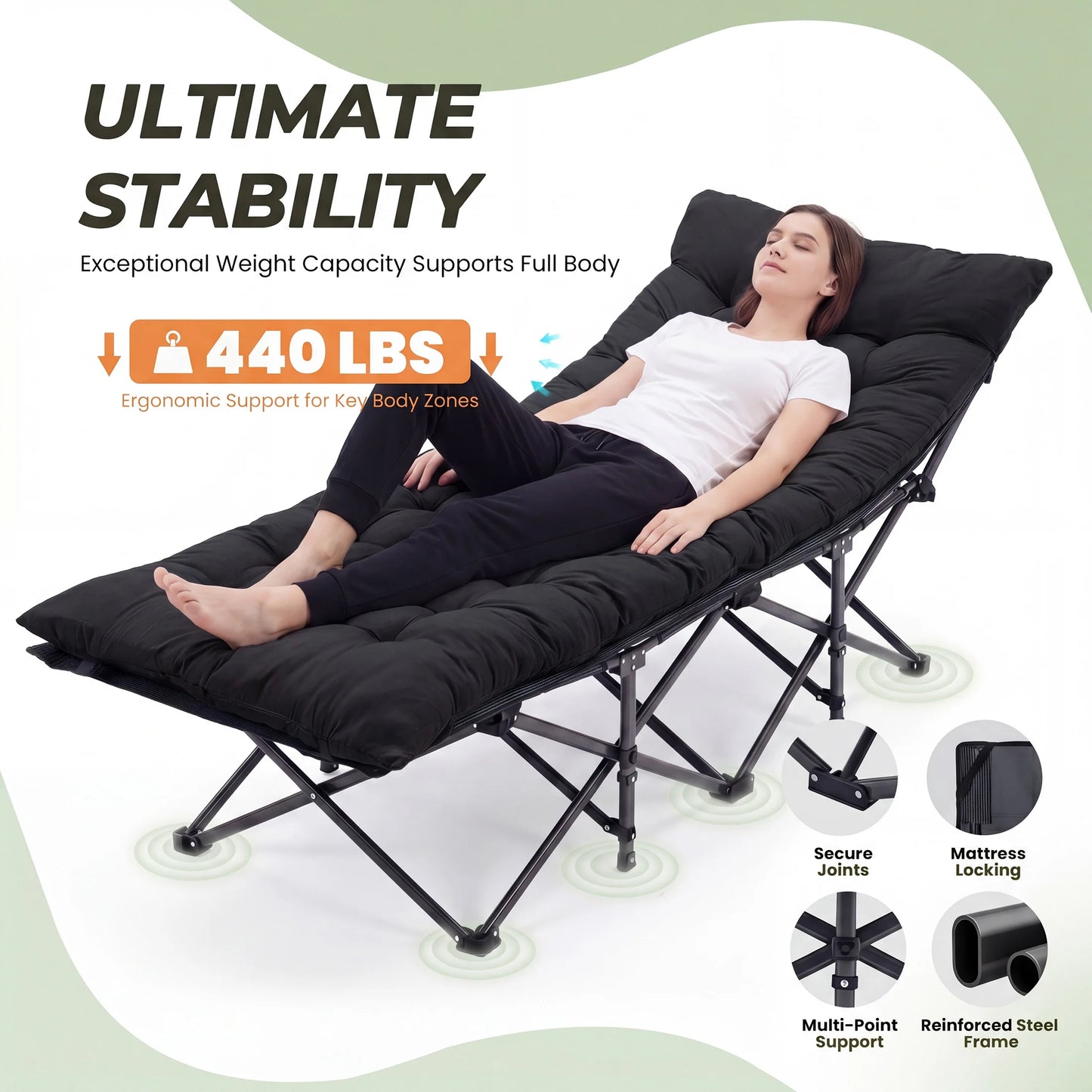 JHK Outdoor Folding Camping Lounge Chair With Portable Comfort