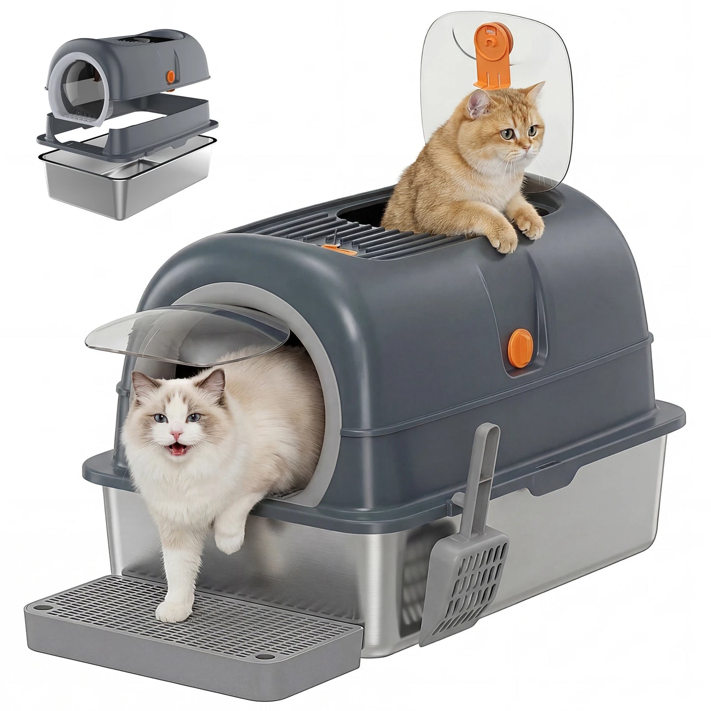 JHK Stainless Steel Cat Litter Box With Enclosed Design