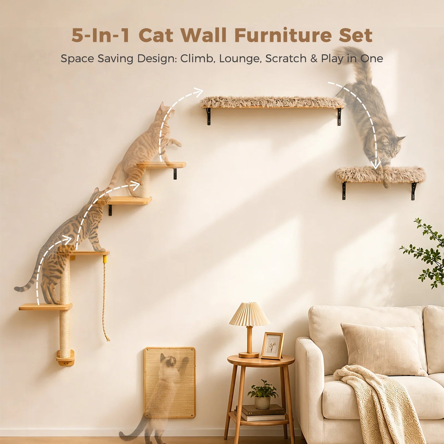 PAWZ Road Wooden Cat Wall Shelves With Sisal Scratching Posts