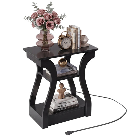 JHK Modern Wooden 3 Tier Living Room Charging Station Cabinet