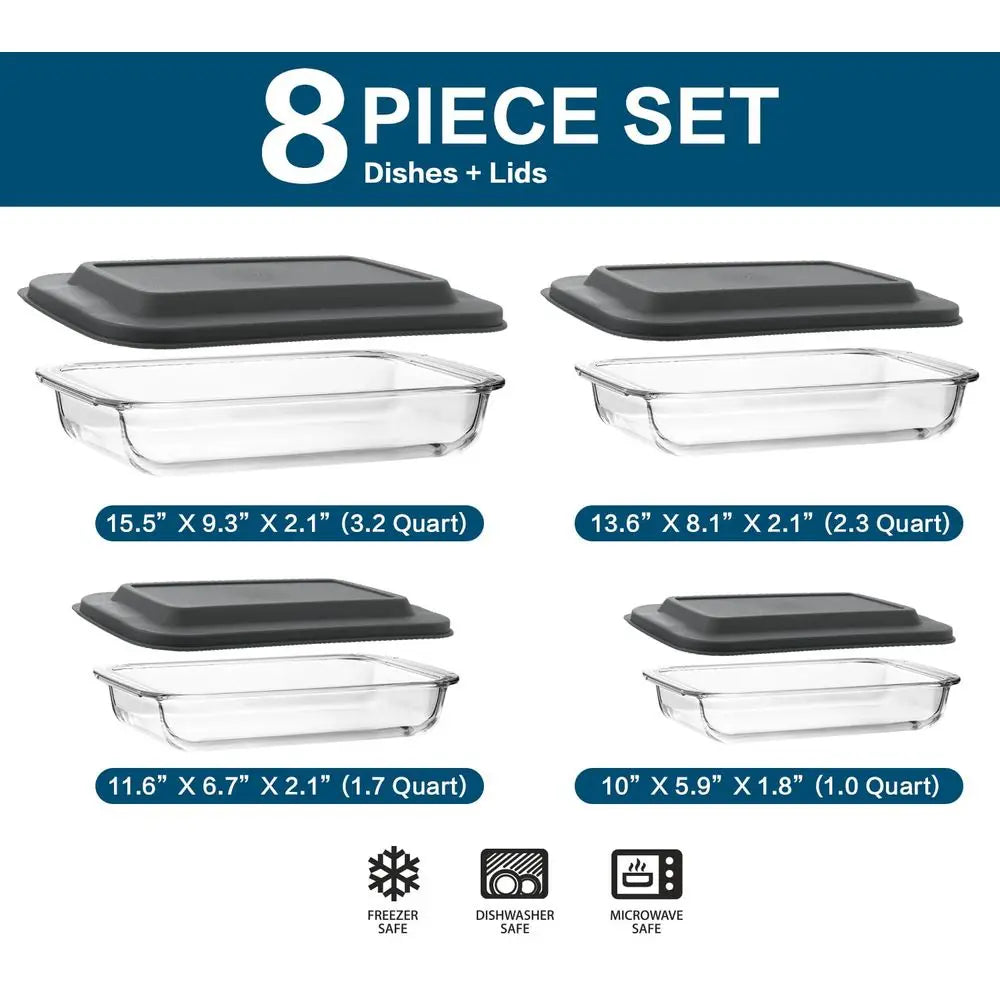 Rectangular Glass Bakeware Set With Lids For Lasagna