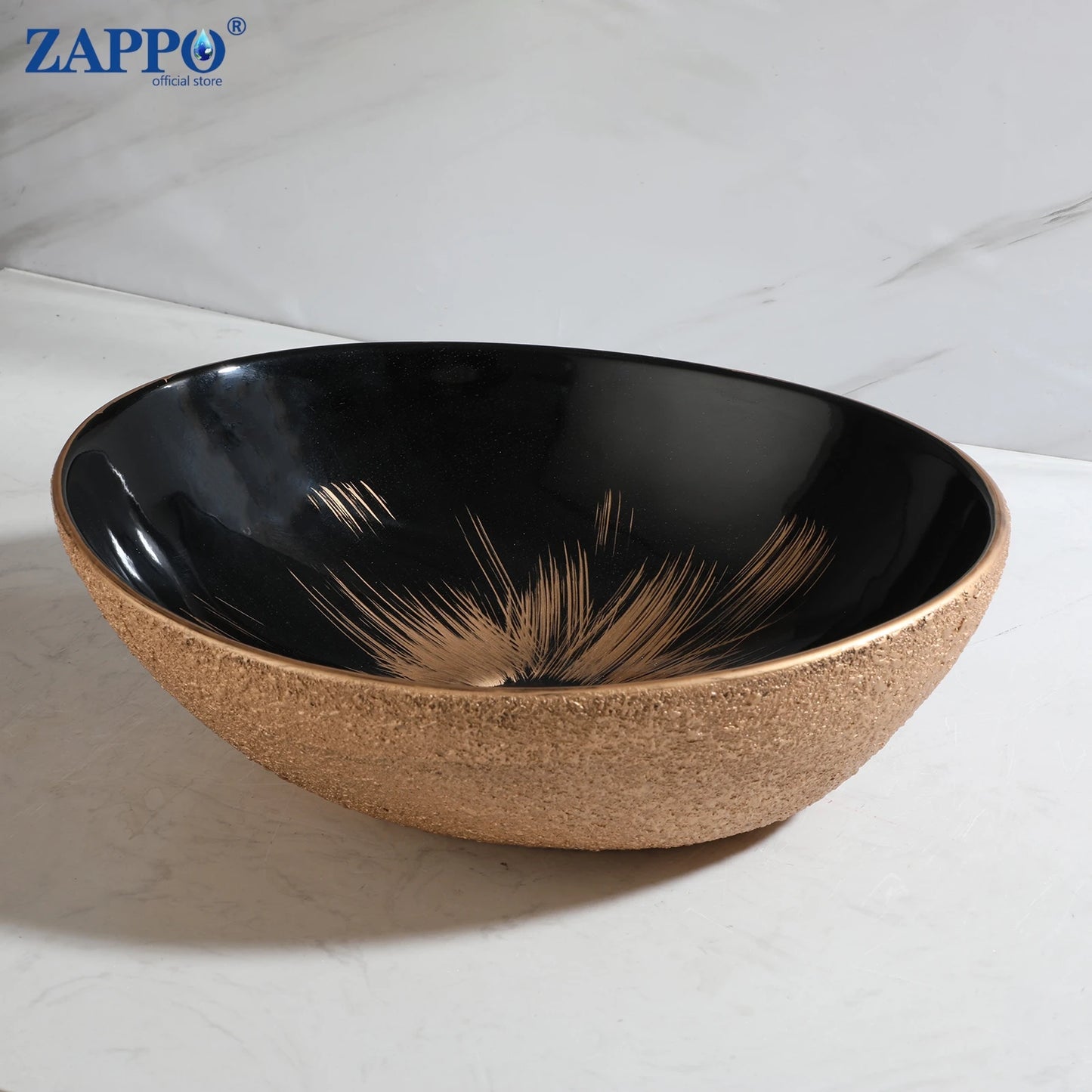 Mekkhal Ceramic Vessel Sink Set With Waterfall Faucet For Bathroom
