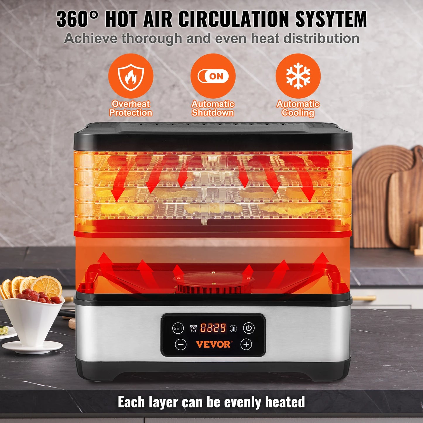 Vevor 5 Tray Electric Food Dehydrator With Digital Controls