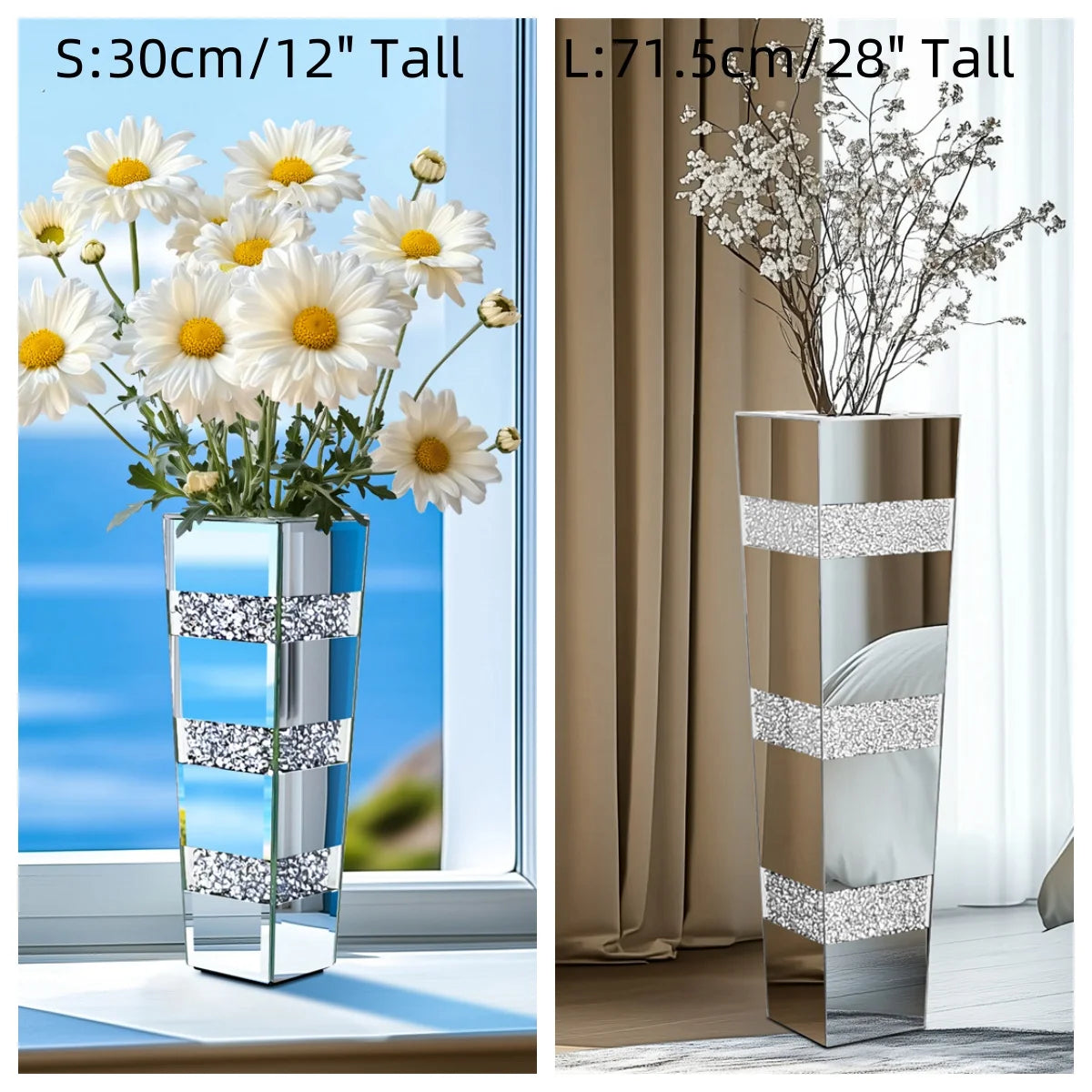 Modern Floor Vase With Crystal Mirrors Stand For Floral Display