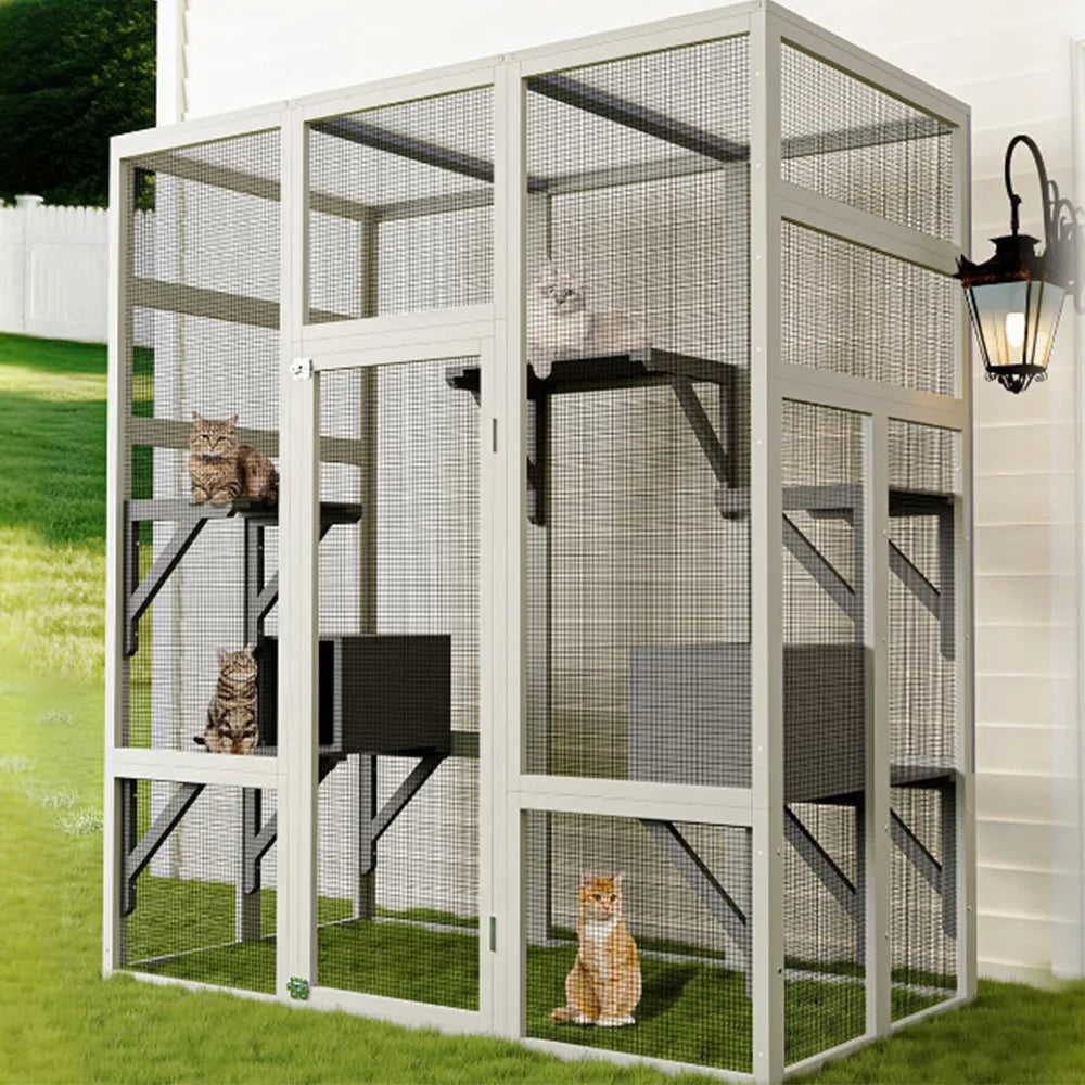 HiMISS Waterproof Multi-Platform Walk-In Catio Cat House Outdoor Enclosure