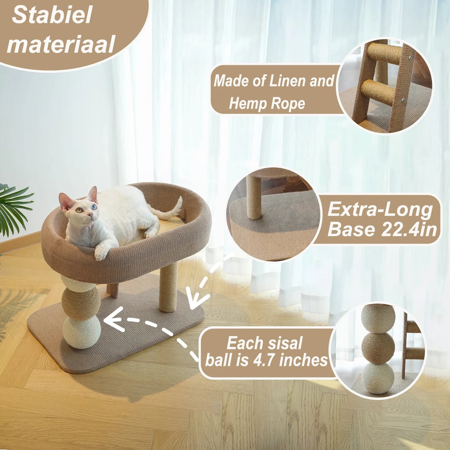 Cat Sisal Scratching Post With Plush Bed And Climbing Ladder