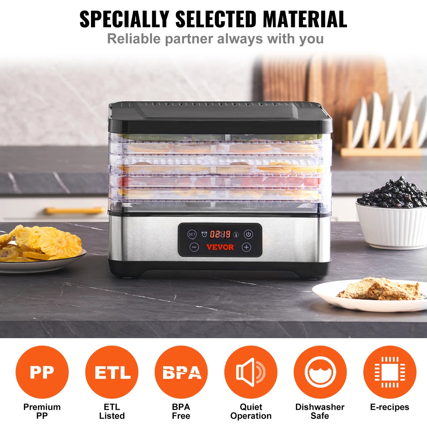 Vevor 5 Tray Electric Food Dehydrator With Digital Controls