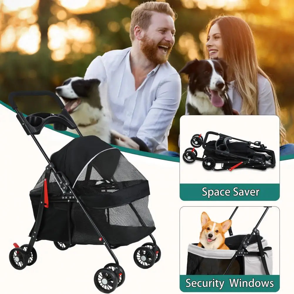 Foldable Pet Dog Cat Stroller With Cup Holder Breathable Mesh