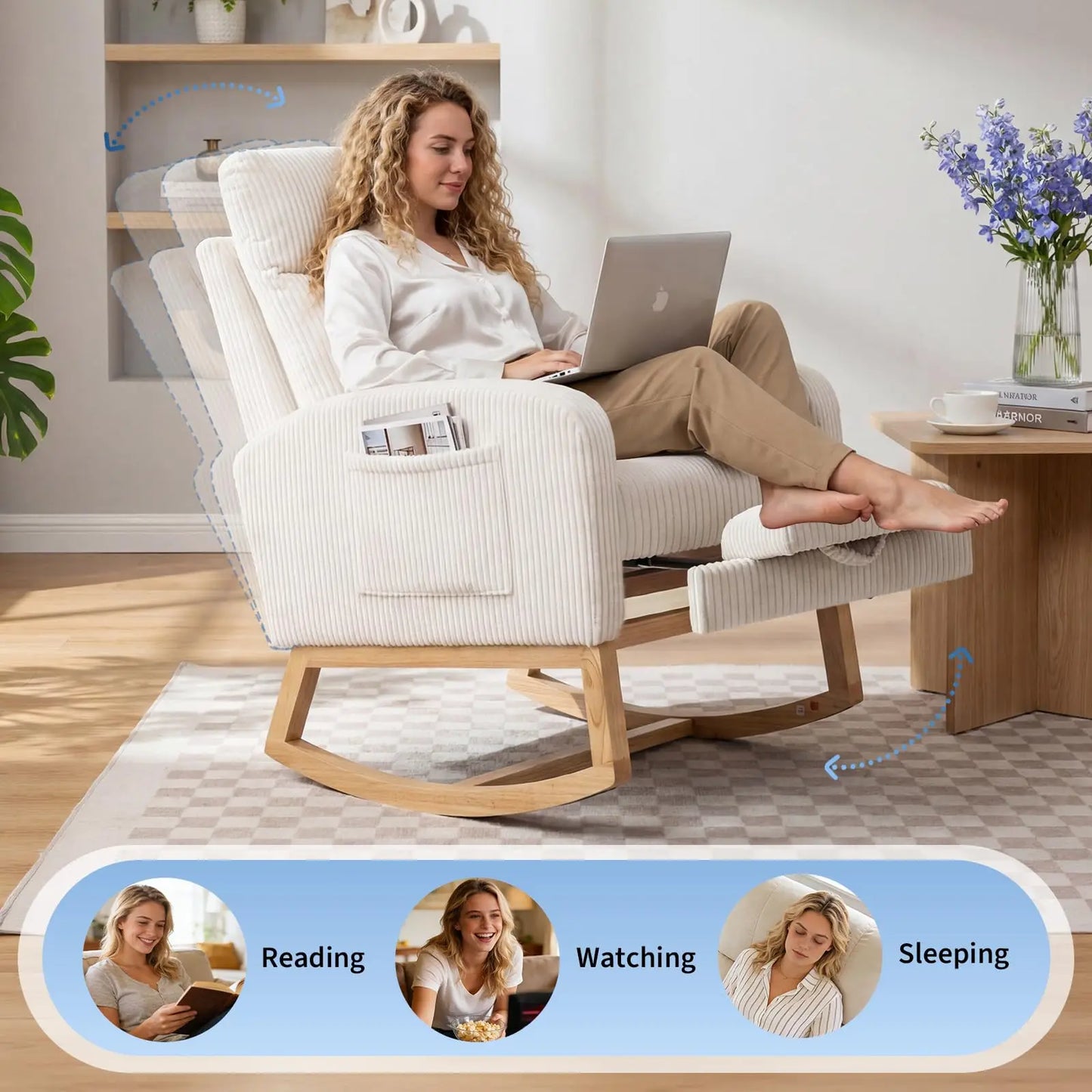 Modern Corduroy Nursery Glider Rocker Chair With Footrest