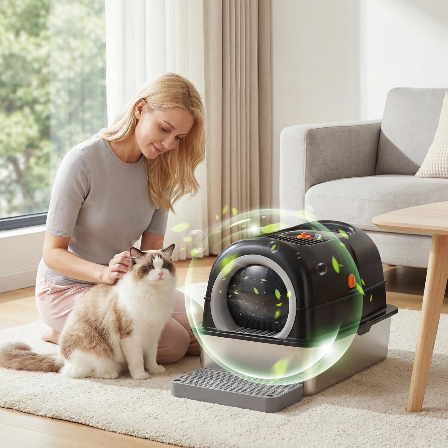JHK Stainless Steel Cat Litter Box With Enclosed Design
