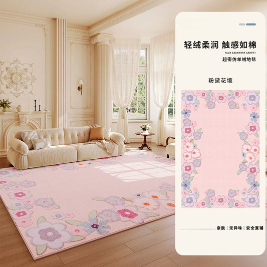 French Style Floral Plush Rug For Living Room And Bedroom