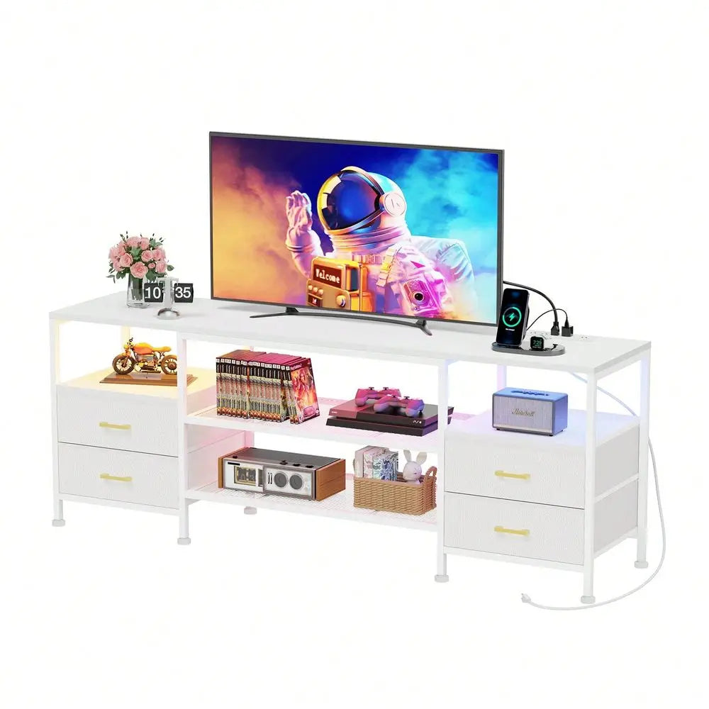 TV Stand Console Cabinet With LED Lights And Four Drawers
